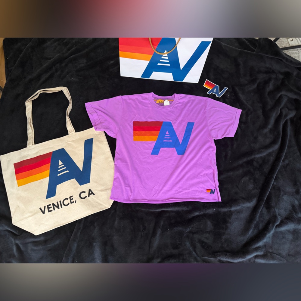 - NWT Aviator Nation   Boyfriend T-Shirt  Large and Tote Bag